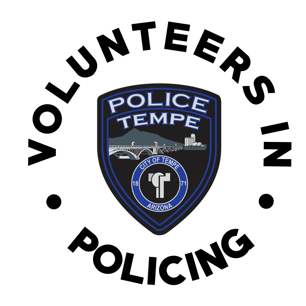 The Tempe Police Department Volunteers In Policing Program logo which includes the official Tempe Police Department patch.