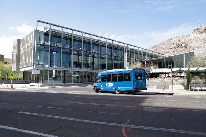 Bus stopped at transportation hub in tempe