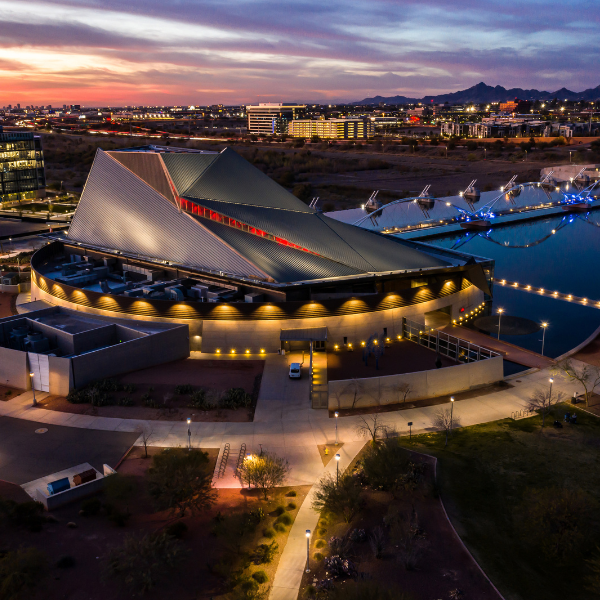 An aerial view of the Tempe Center for the Arts building