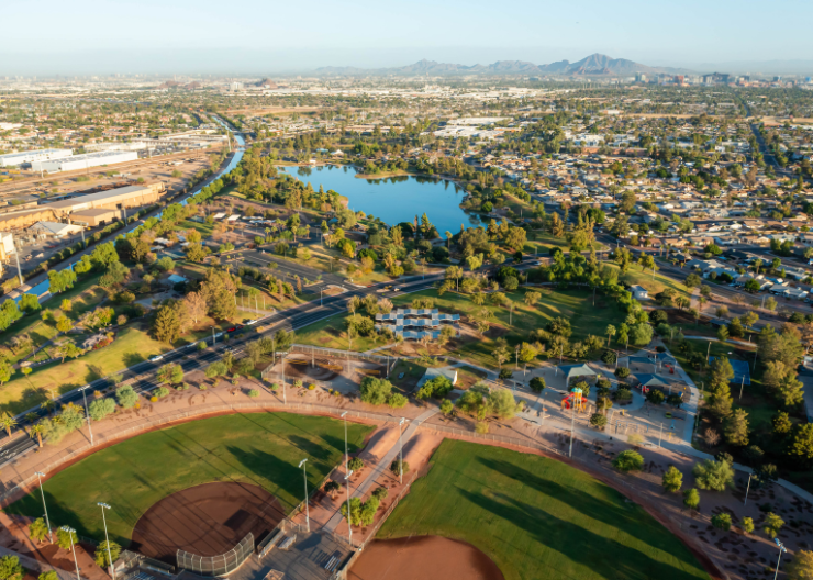 Aerial View of Kiwanis Park Lake and ball fields