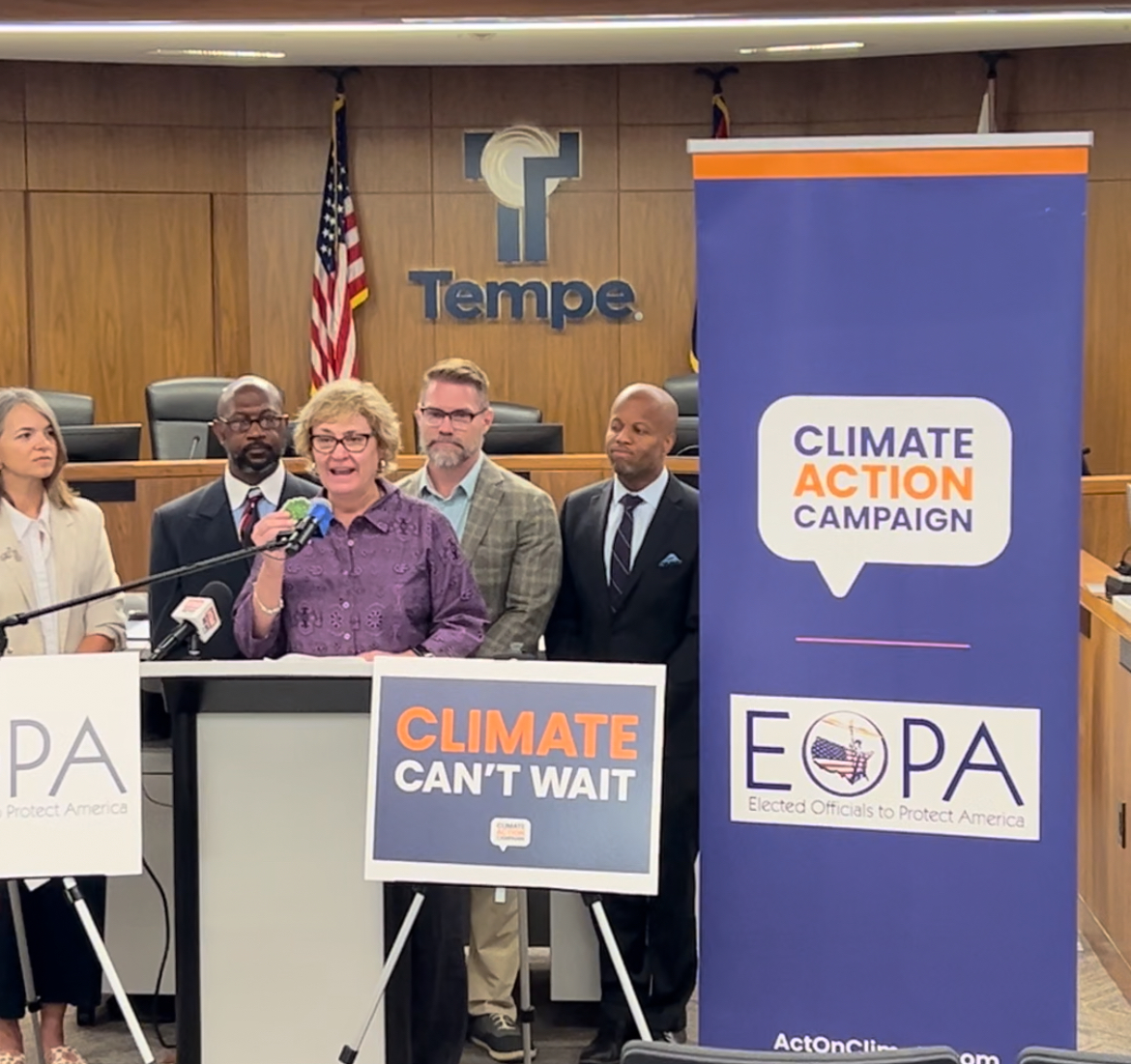 Councilmember Adams speaks at the ClimateAction press conference for Elected Officials to Protect America 