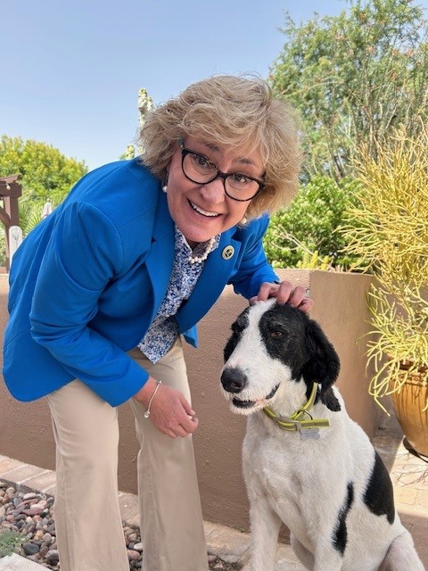 Councilmember Jennifer Adams poses with her dog Stetson